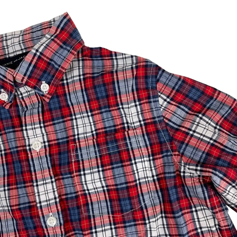 Janie and Jack Maroon Tartan‎ Poplin Button-Up Shirt